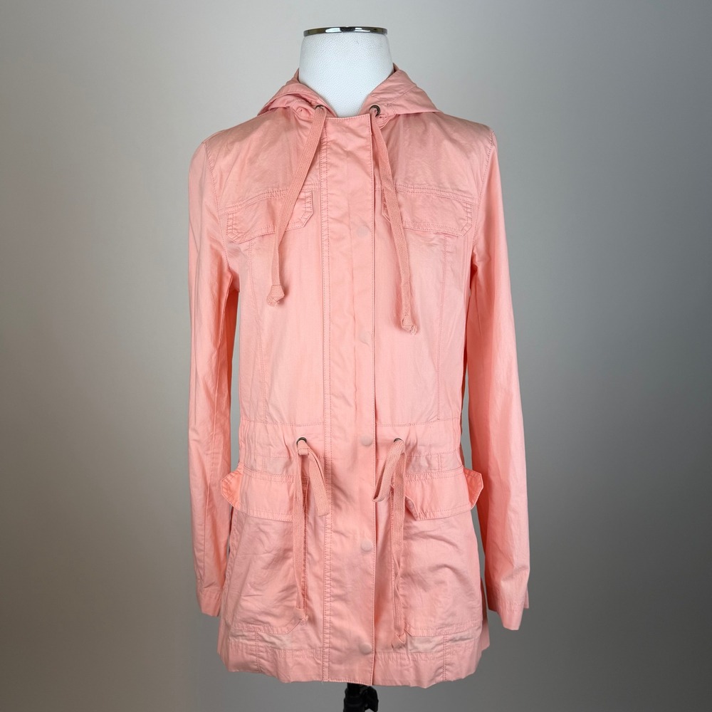 J. Crew Pink Hooded Utility Field Jacket Drawstring Waist Cotton Coat Womens XS